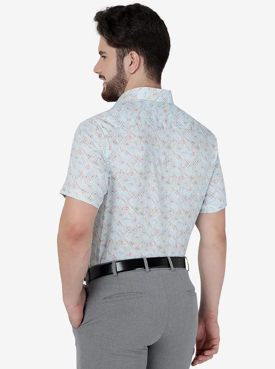 Light Blue Printed Regular Fit Formal Shirt | JadeBlue
