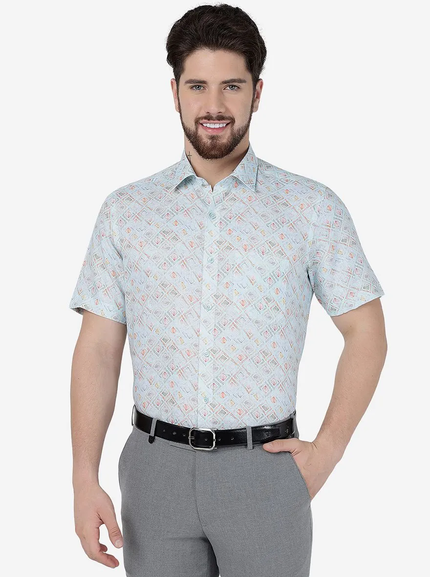 Light Blue Printed Regular Fit Formal Shirt | JadeBlue