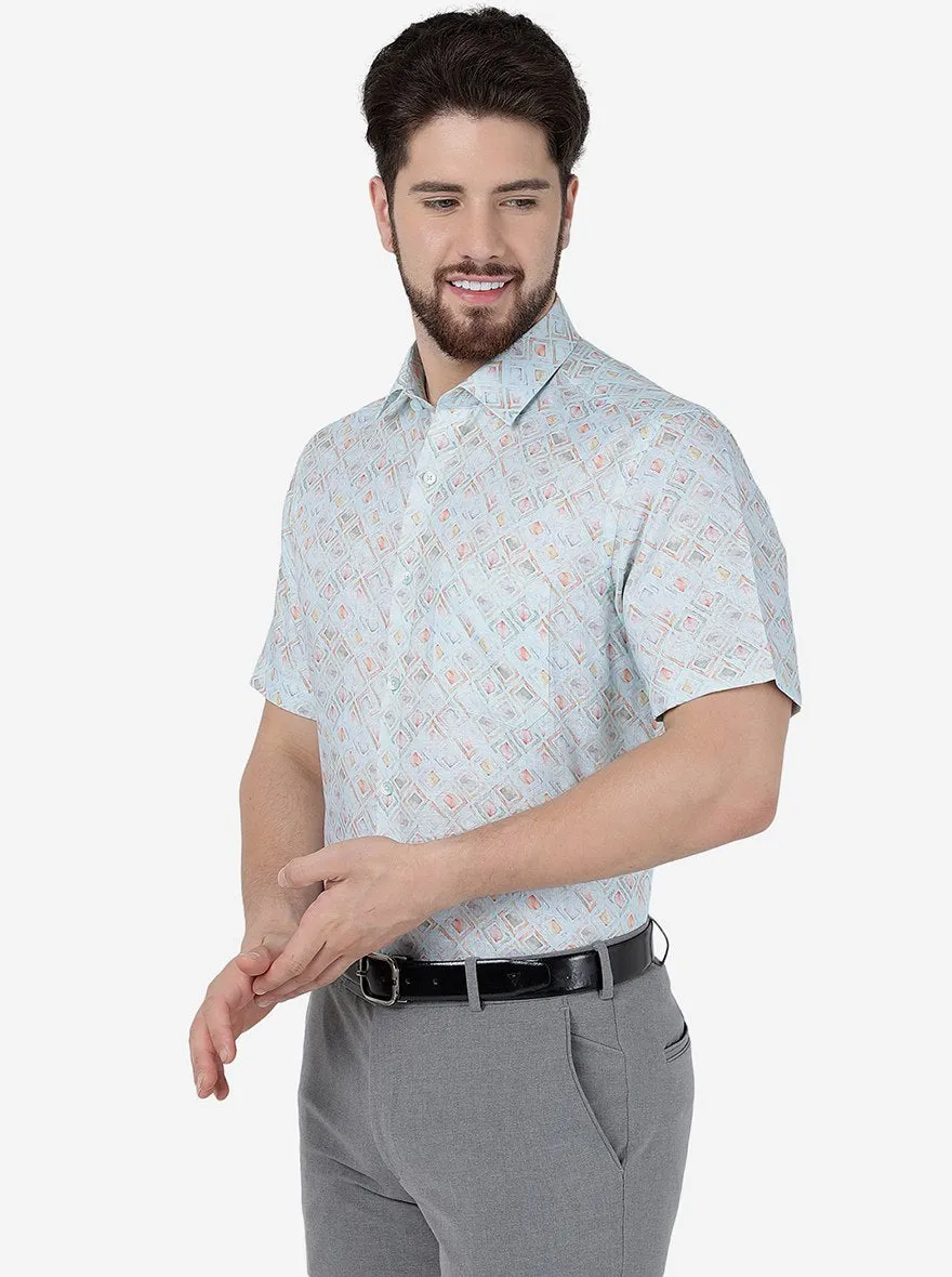 Light Blue Printed Regular Fit Formal Shirt | JadeBlue
