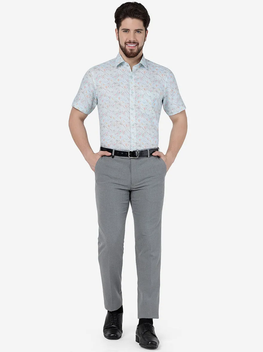 Light Blue Printed Regular Fit Formal Shirt | JadeBlue