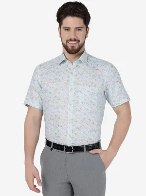 Light Blue Printed Regular Fit Formal Shirt | JadeBlue