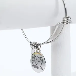 ME™ Word. Peace Love Justice Silvertone Bangle