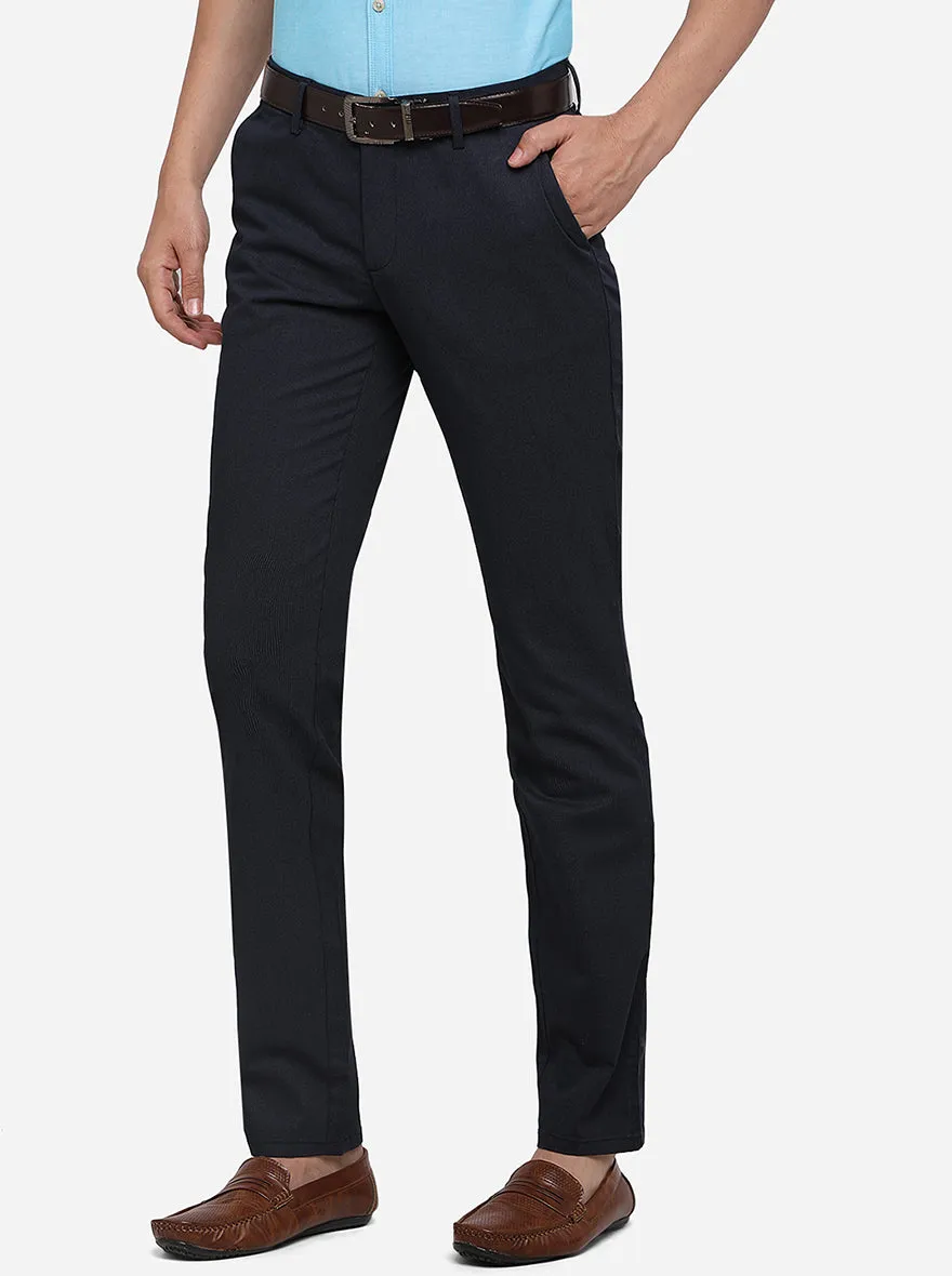 Navy Blue Solid Slim Fit Casual Trouser | JadeBlue