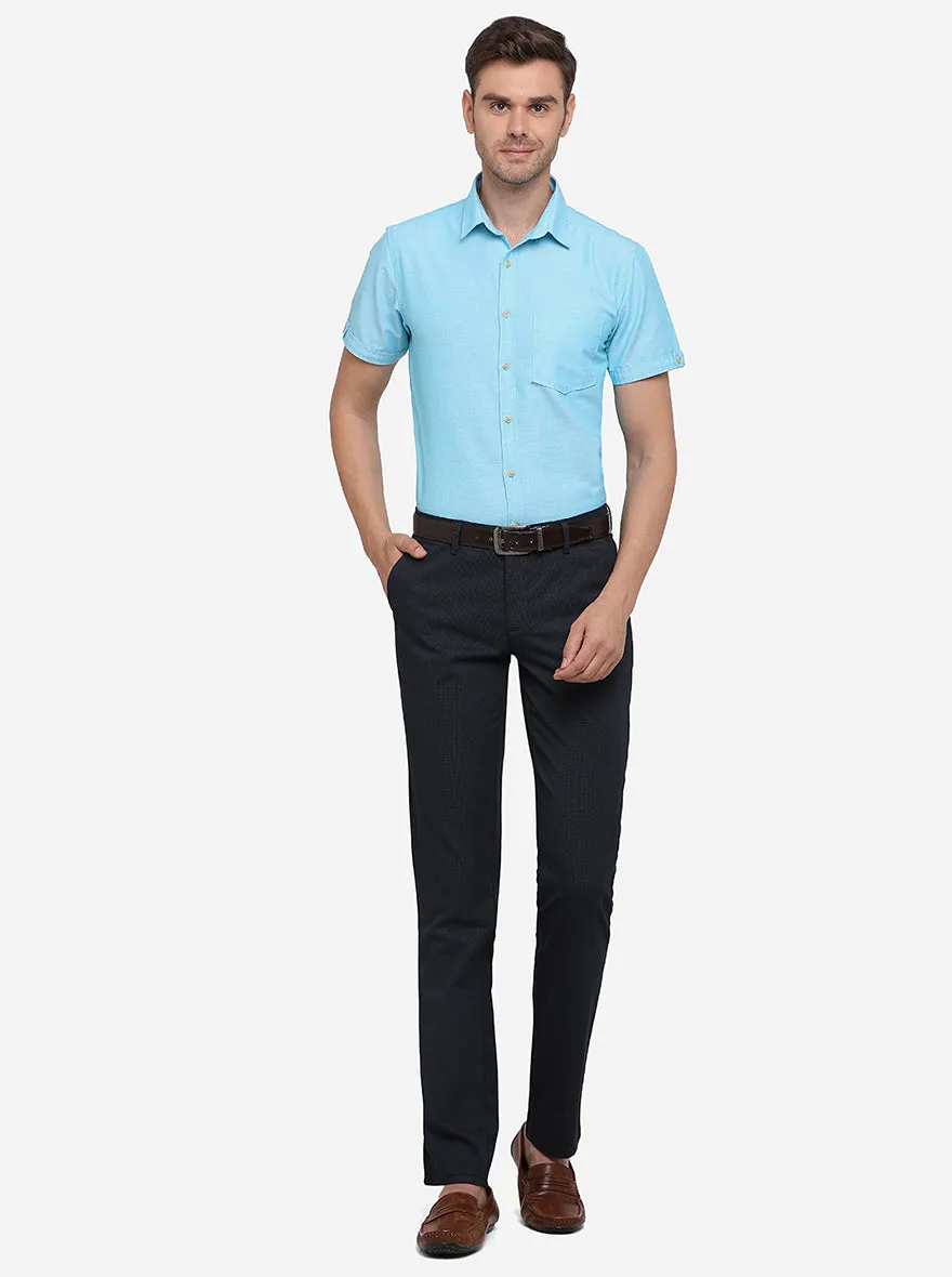 Navy Blue Solid Slim Fit Casual Trouser | JadeBlue