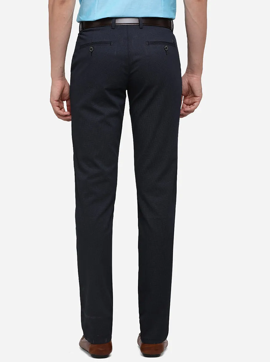 Navy Blue Solid Slim Fit Casual Trouser | JadeBlue