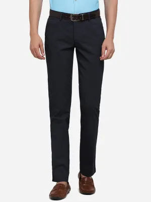Navy Blue Solid Slim Fit Casual Trouser | JadeBlue