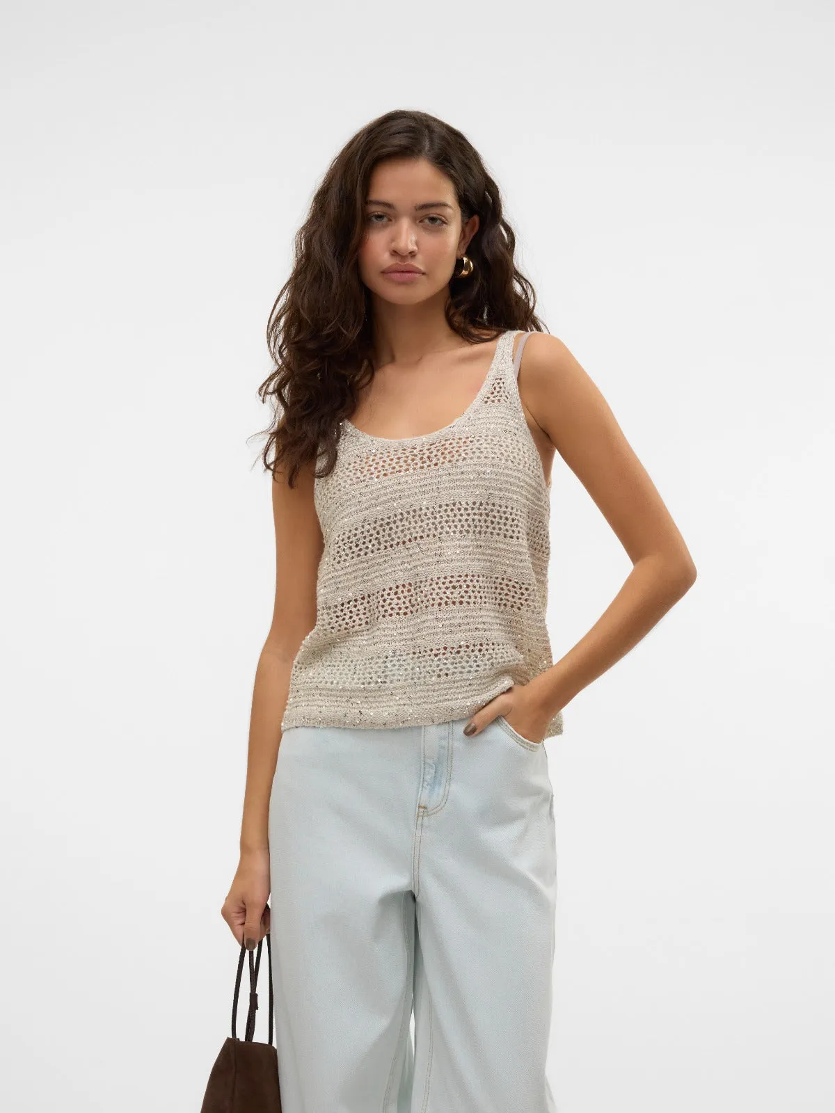 Nova Cream Sequin Knit Vest