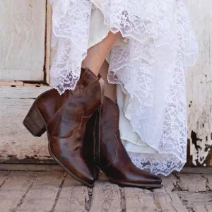 Pointed Toe Mid Heel Long Rider Side Zip Short Boots