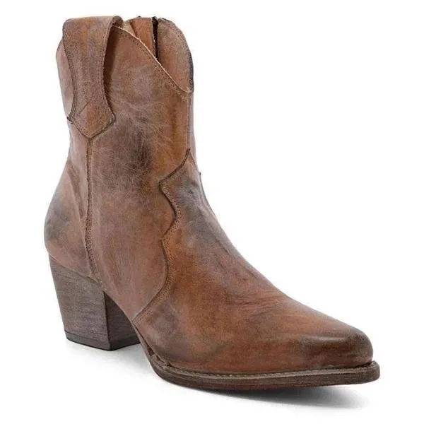 Pointed Toe Mid Heel Long Rider Side Zip Short Boots