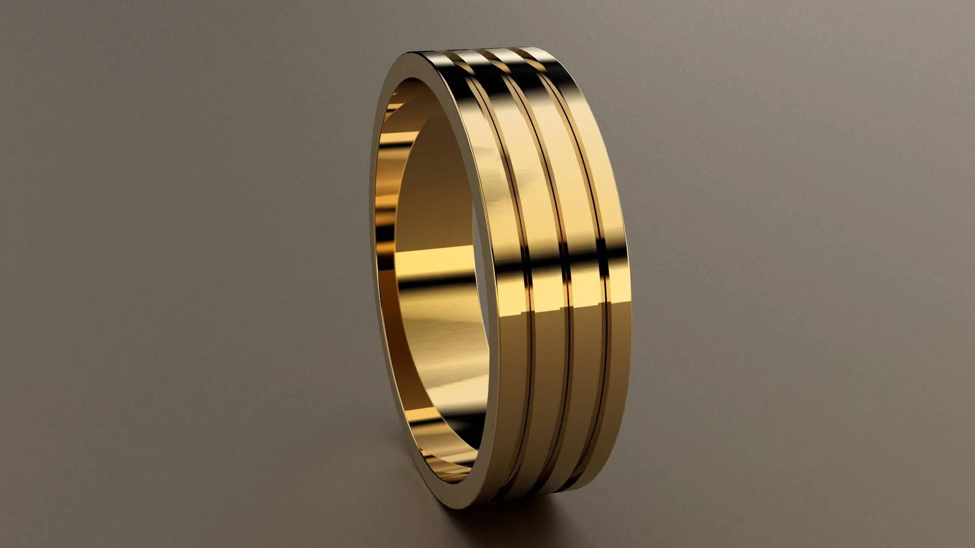 Polished Yellow Gold 6mm Triple Groove Wedding Band