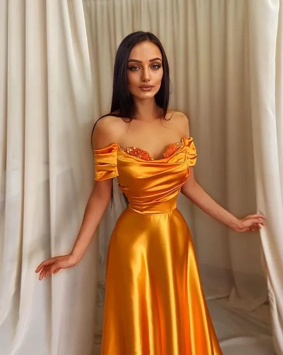 Popular Off-shoulder A-line Satin Long Simple Prom Dress, Evening Dress, PDY0104