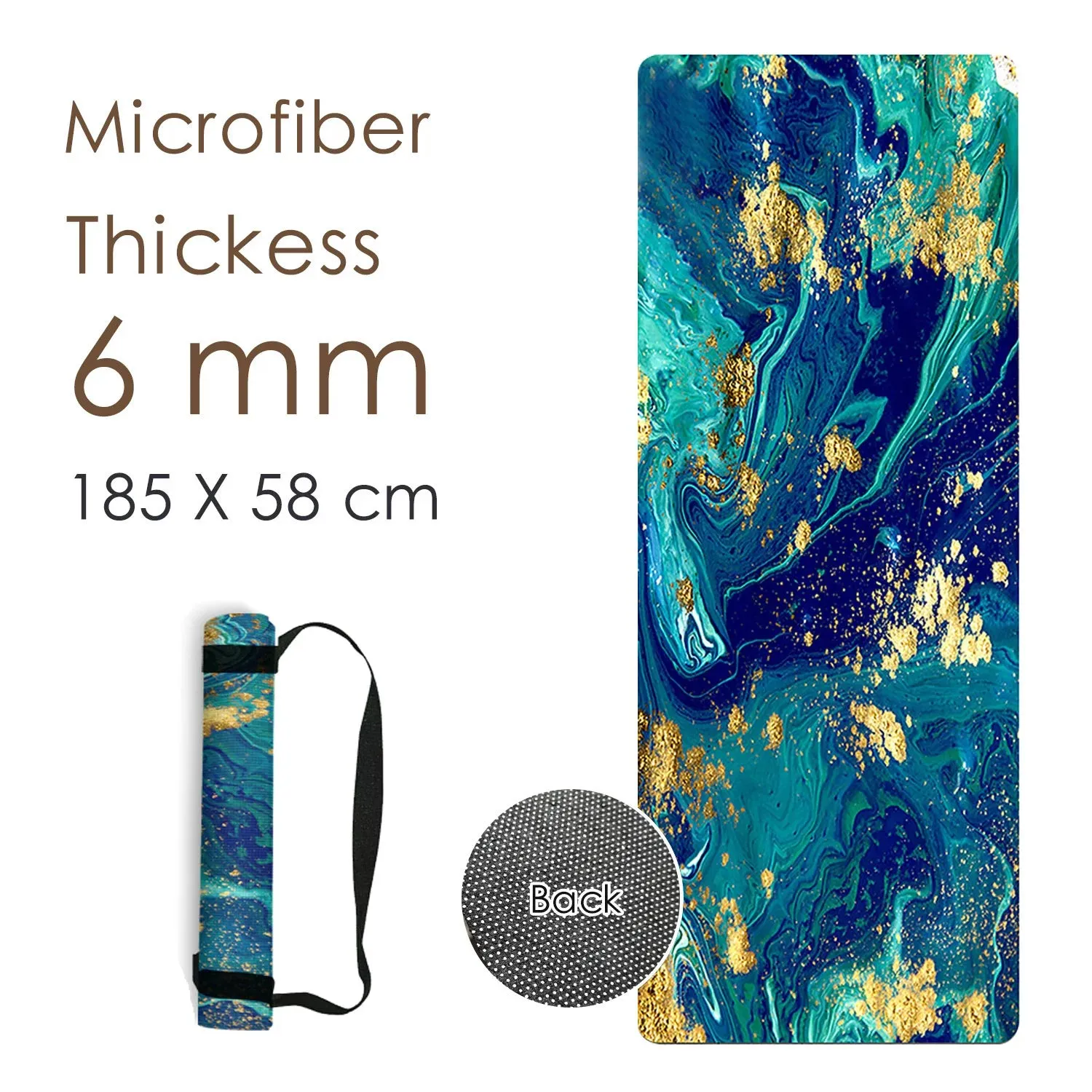 Premium Natural Rubber Yoga Pilates Mat with Print - High Quality Fitness Mats with Strap 185CM x 58CM x 6MM