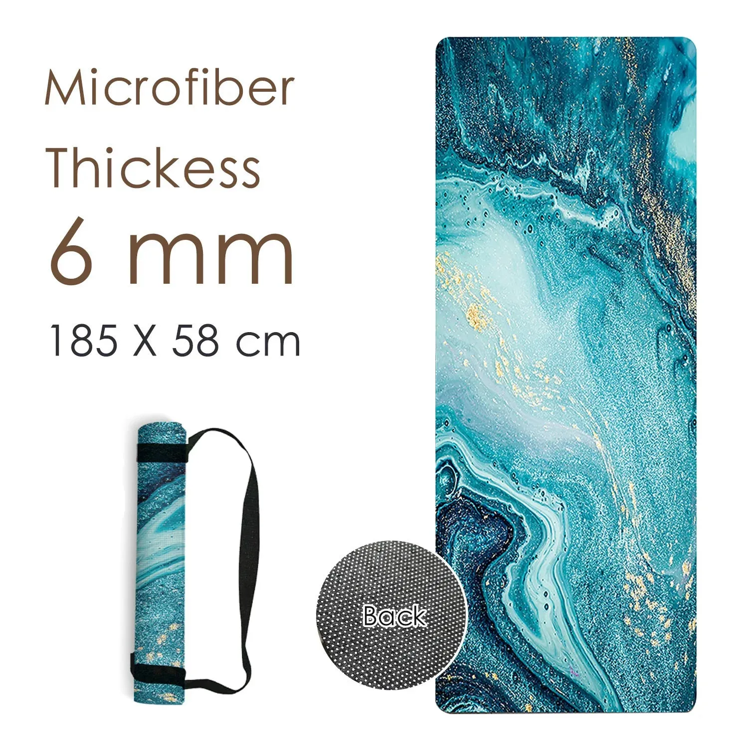 Premium Natural Rubber Yoga Pilates Mat with Print - High Quality Fitness Mats with Strap 185CM x 58CM x 6MM