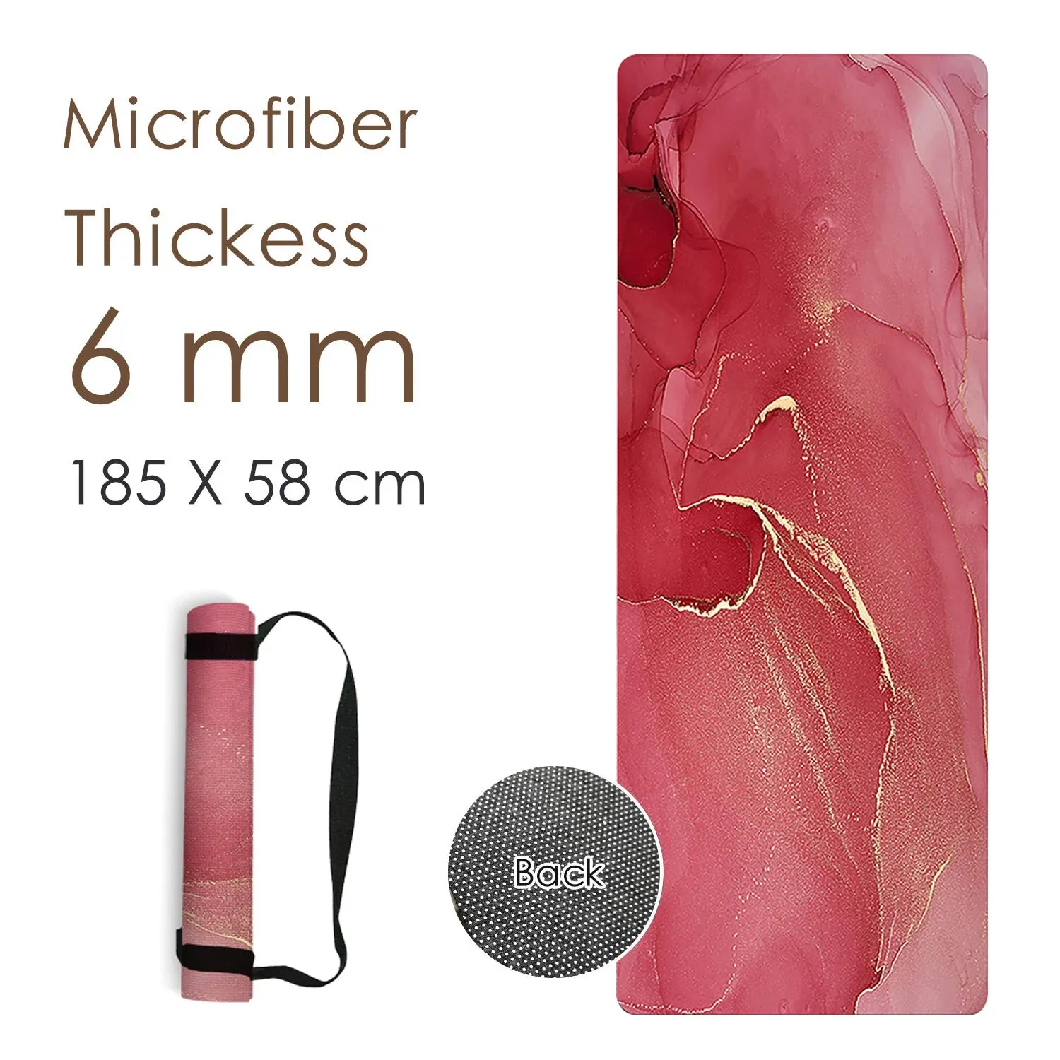 Premium Natural Rubber Yoga Pilates Mat with Print - High Quality Fitness Mats with Strap 185CM x 58CM x 6MM