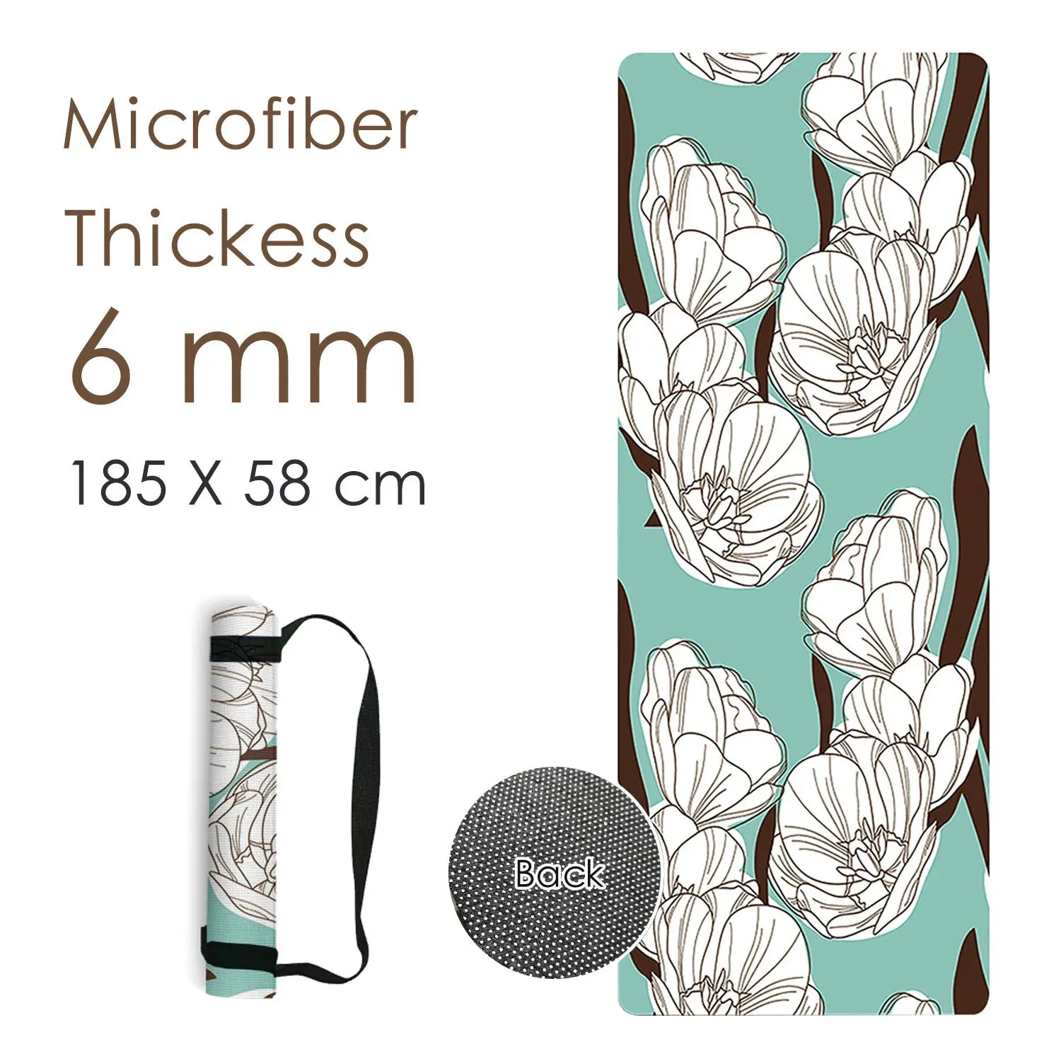 Premium Natural Rubber Yoga Pilates Mat with Print - High Quality Fitness Mats with Strap 185CM x 58CM x 6MM