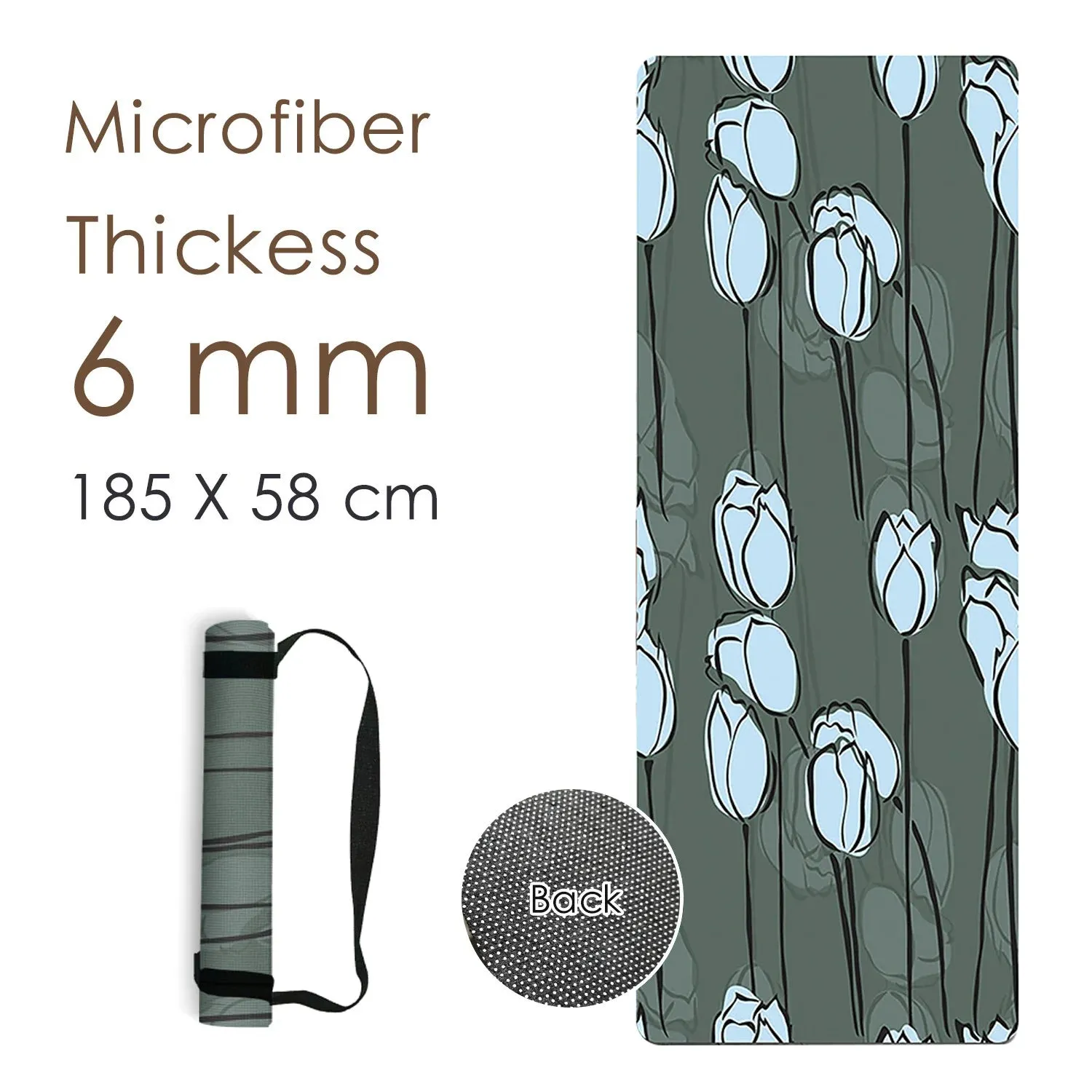 Premium Natural Rubber Yoga Pilates Mat with Print - High Quality Fitness Mats with Strap 185CM x 58CM x 6MM