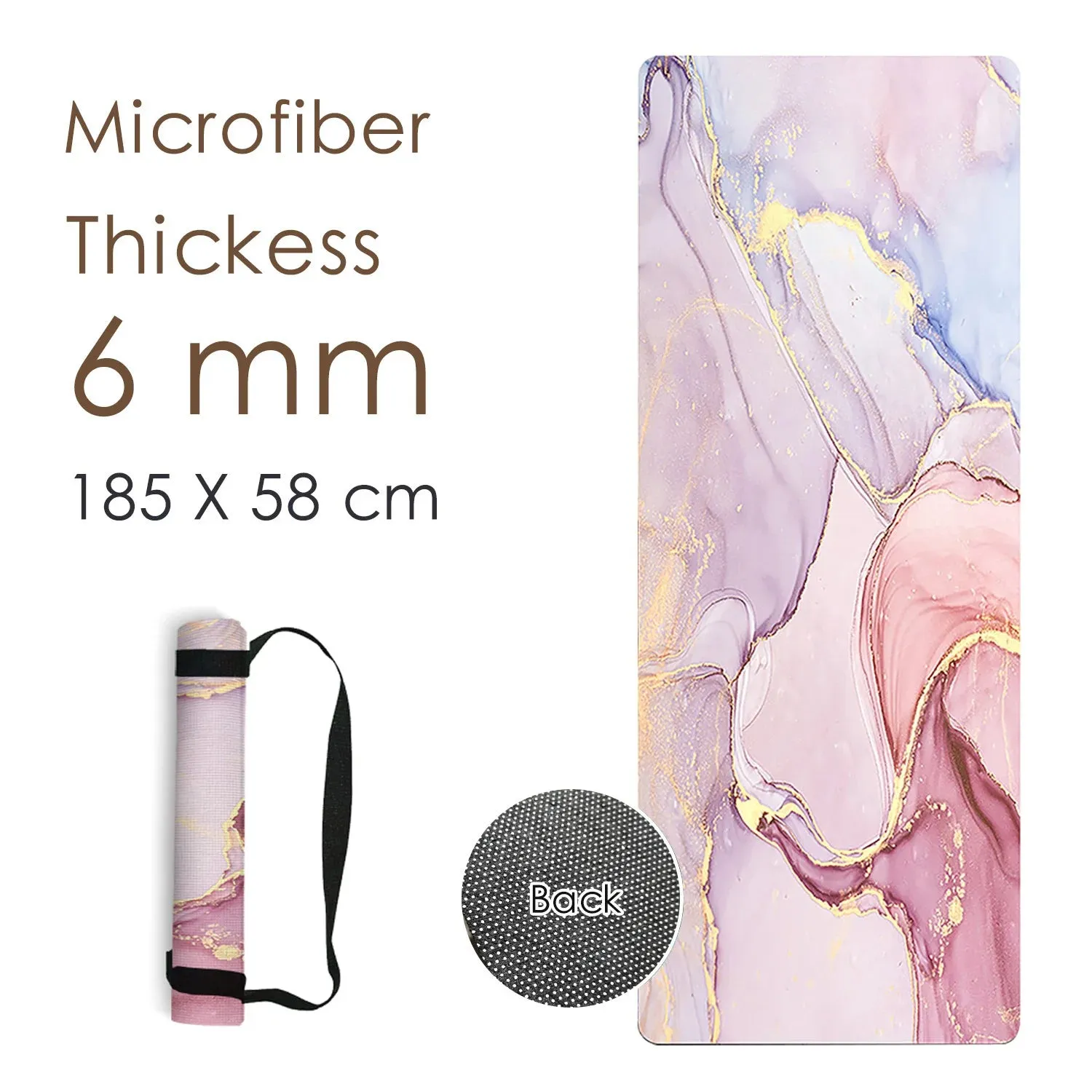 Premium Natural Rubber Yoga Pilates Mat with Print - High Quality Fitness Mats with Strap 185CM x 58CM x 6MM