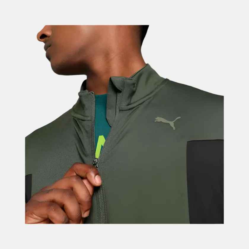 Puma Run Cloudspun Full Zip Men's Running Jacket -Dark Olive/Black