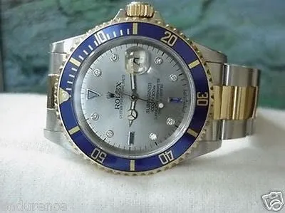 ROLEX SUBMARINER WATCH MENS LADIES 2TONE SLATE SERTI DIAMOND AND SAPPHIRE DIAL