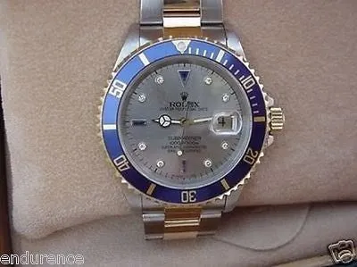 ROLEX SUBMARINER WATCH MENS LADIES 2TONE SLATE SERTI DIAMOND AND SAPPHIRE DIAL