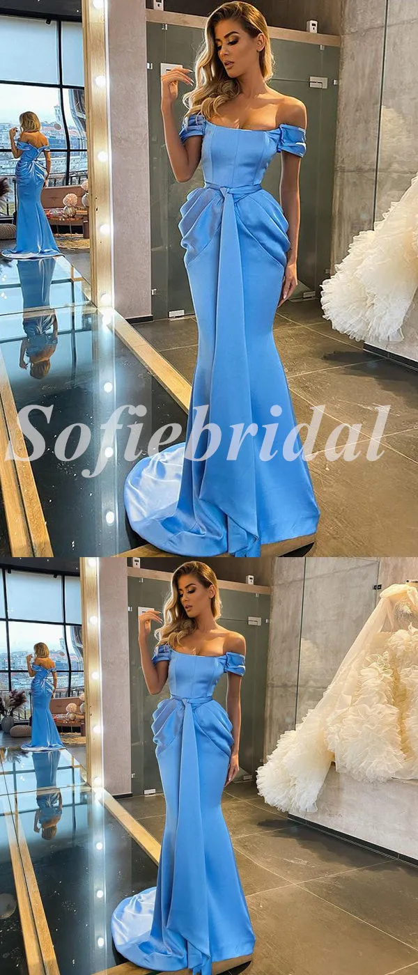 Sexy Satin Off Shoulder Sleeveless Mermaid Long Prom Dresses,SFPD0581