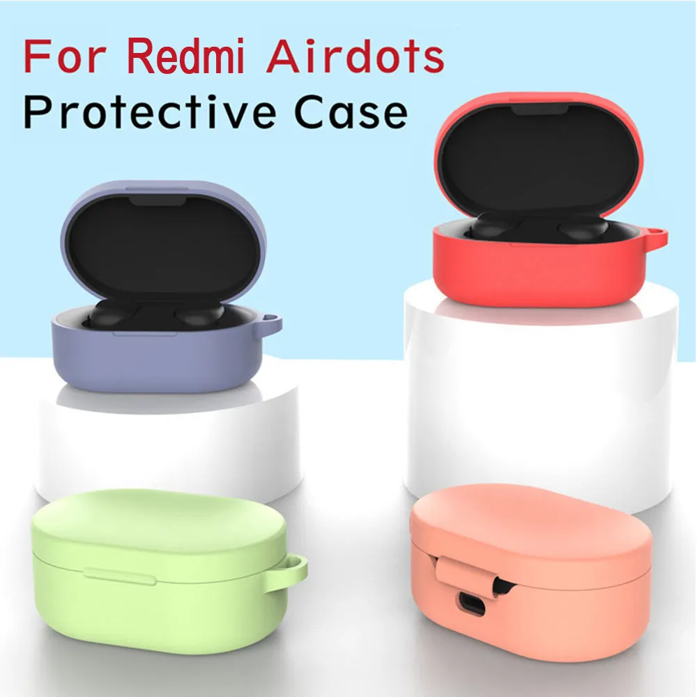 Silicone Earphone Case Cover for Xiaomi Redmi Airdots TWS Headphone Sports Bluetooth Earphone Case with Hook yellow
