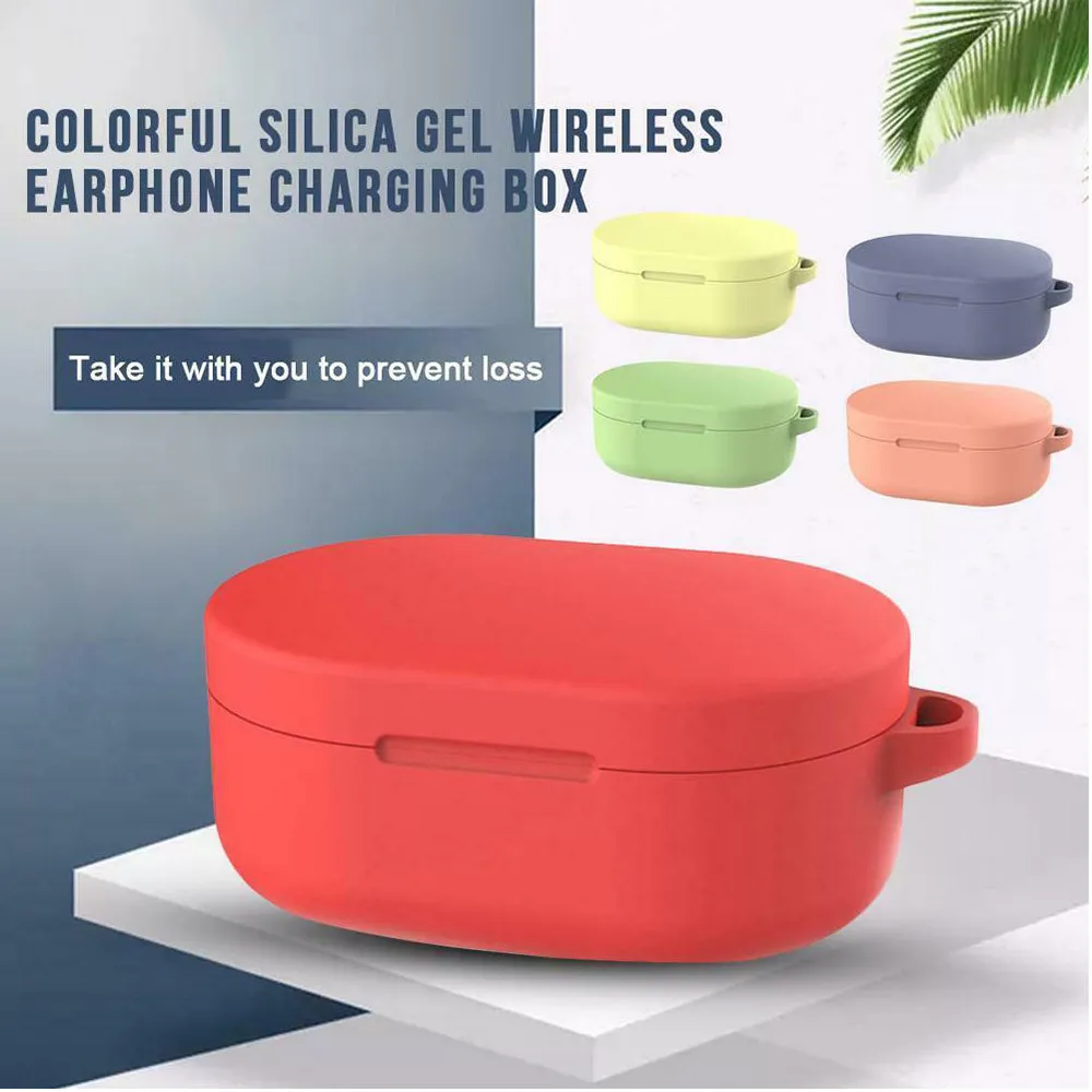 Silicone Earphone Case Cover for Xiaomi Redmi Airdots TWS Headphone Sports Bluetooth Earphone Case with Hook yellow