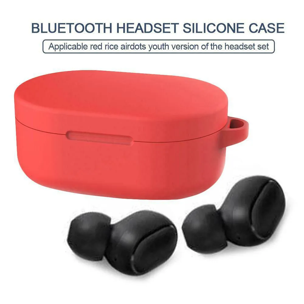 Silicone Earphone Case Cover for Xiaomi Redmi Airdots TWS Headphone Sports Bluetooth Earphone Case with Hook yellow