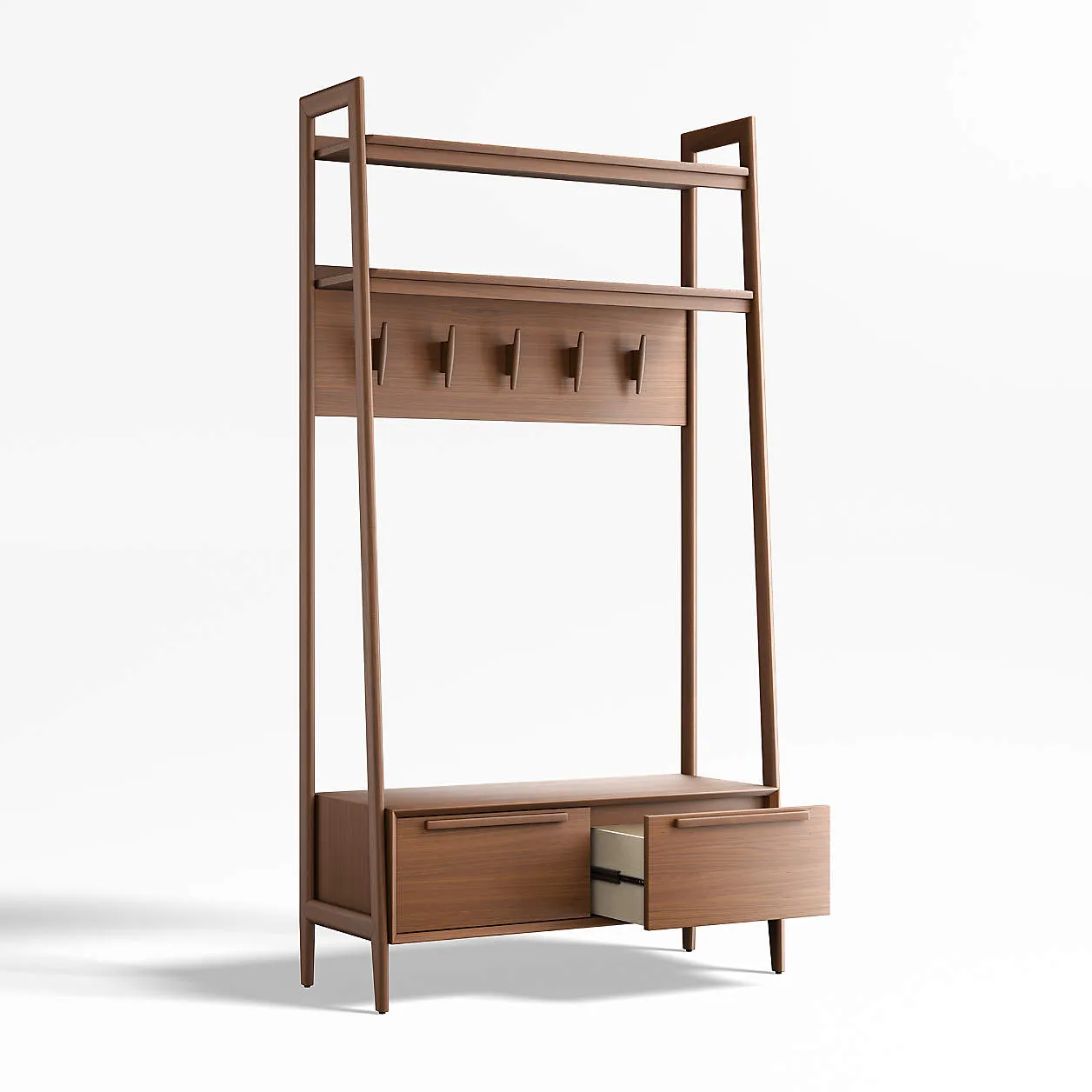 Tate Walnut Wood Hall Tree with Bench and Shoe Storage
