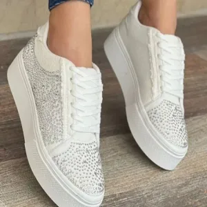 Thick Bottom Lace-up Rhinestone Casual Sports Shoes