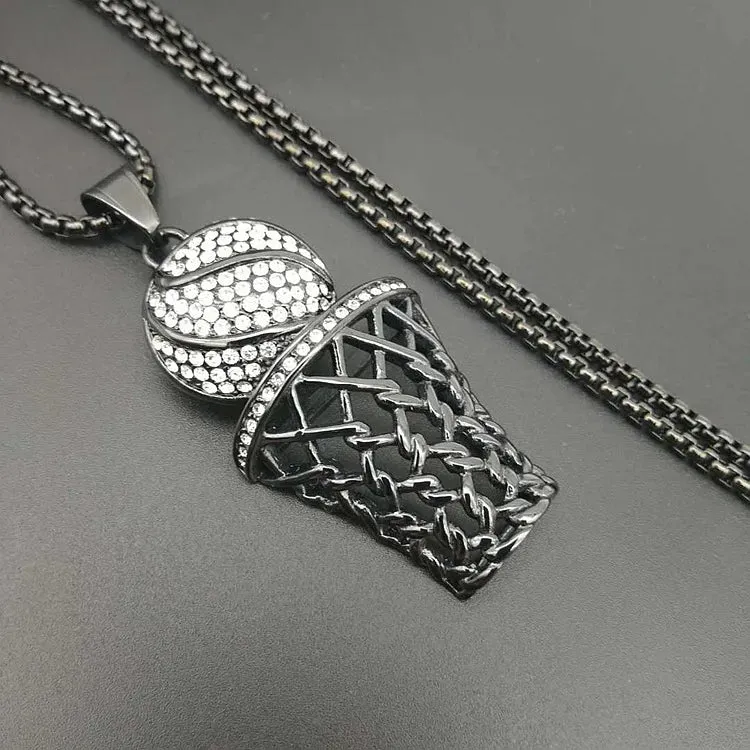 Trendy Bohemian Crystal Basketball Pendant Necklace - Gold-Plated Metal Sliding Necklace for Men
