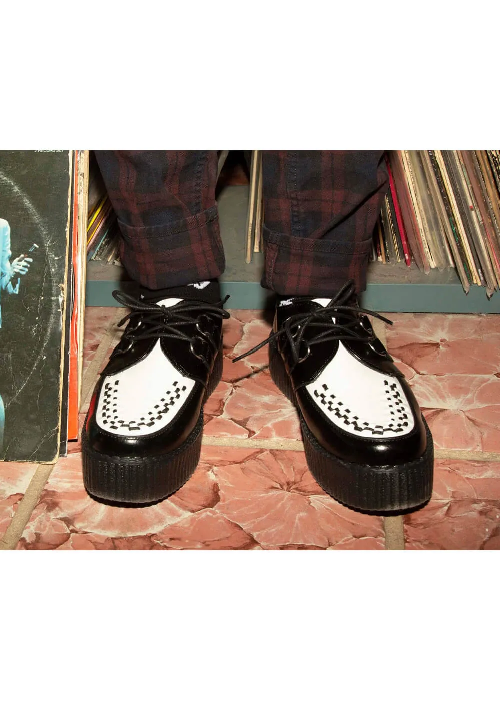 T.U.K Viva Hi Sole Leather Creepers Black White
