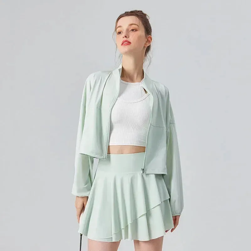 UV-Protective Tennis Jacket for Women - UPF 50 , Cool Feel, Loose-Fit Sports and Fitness Jogging Top