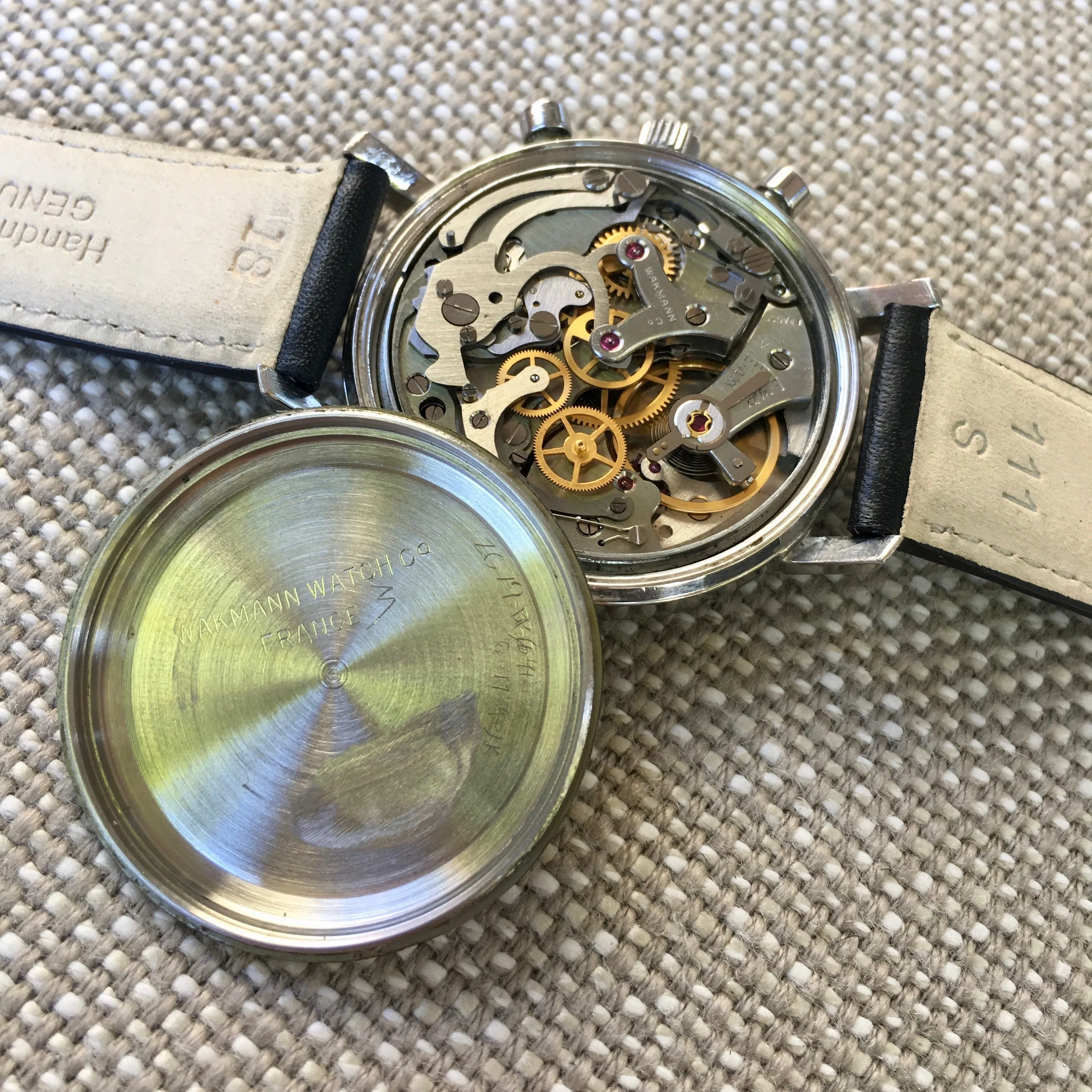 Vintage Wakmann Stainless Steel Chronograph Manual Wind Venus 188 Large Size Wristwatch