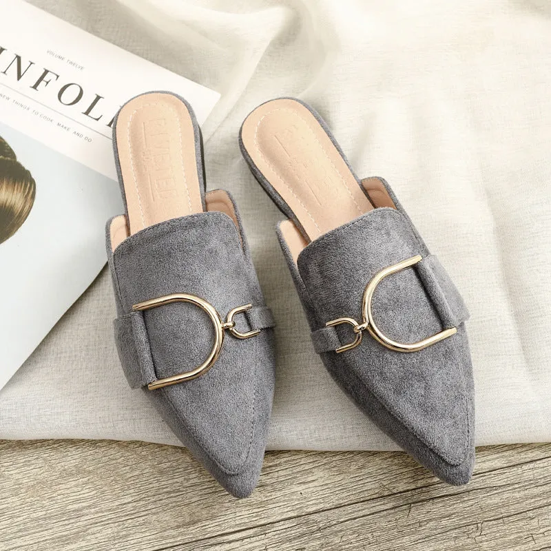 Womens Flats Shoes Mules Slippers Decoration Metal